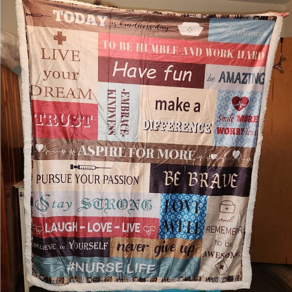 Inspirational Nurse Nursing Minky Sherpa Blanket 60 x 80